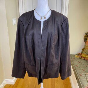 Talbots Blazer Jacket Faux Suede Brown No Close No Collar Plus Vintage Brown (24